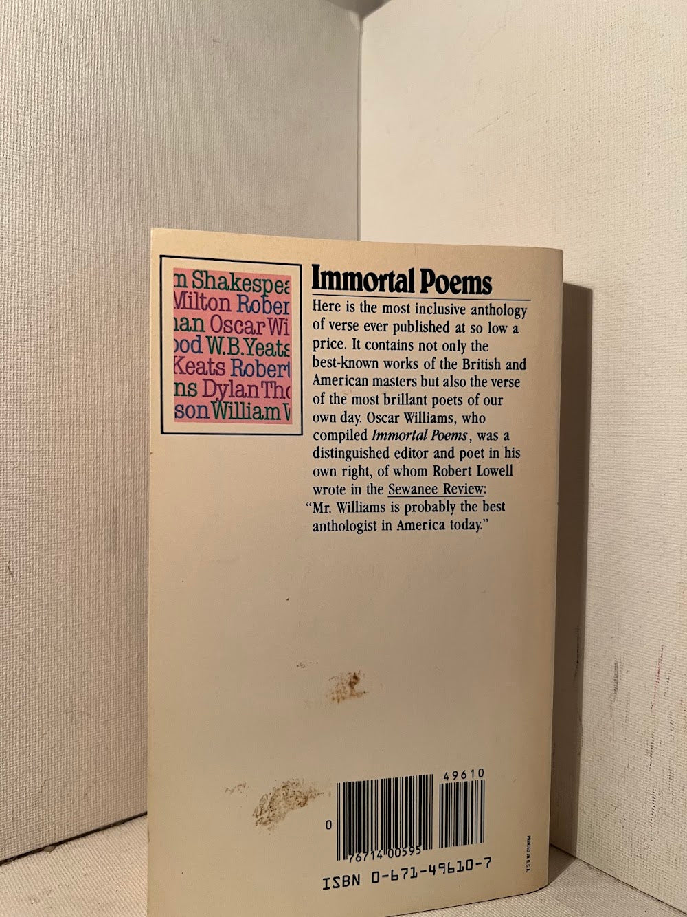 Immortal Poems of the English Language edited by Oscar Williams