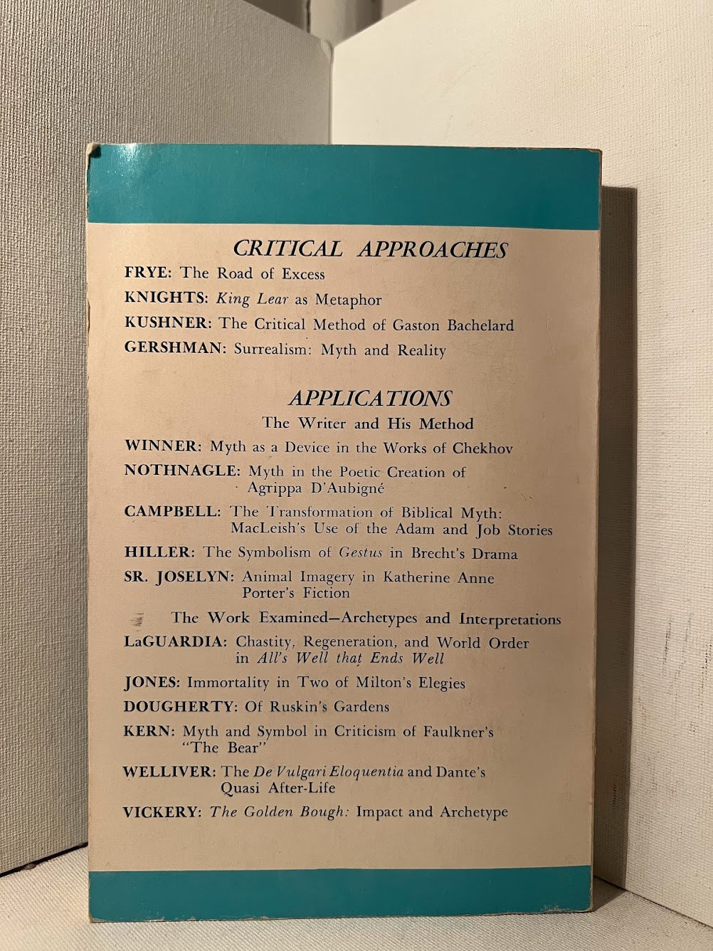 Myth and Symbol: Critical Approaches and Applications